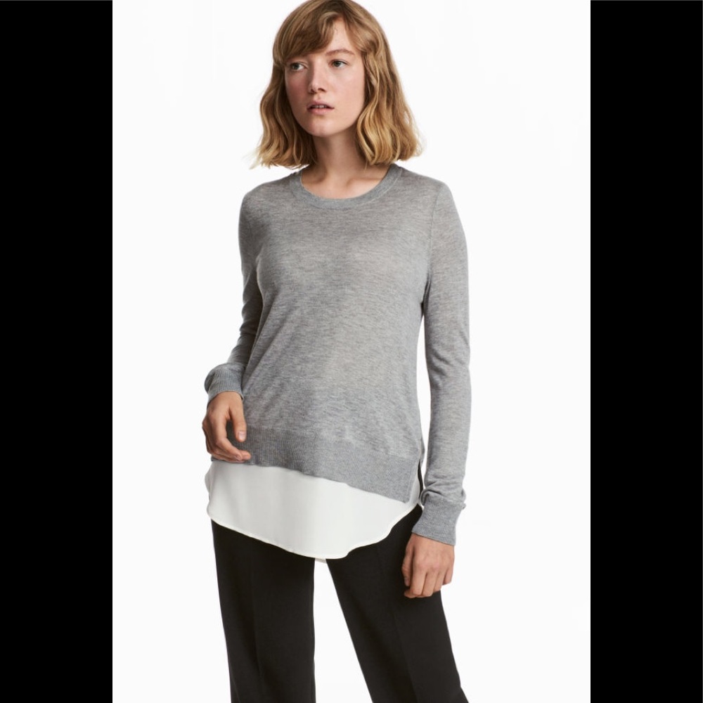 🔥 NWT H&M LAYERED KNIT SWEATER GRAY SMALL